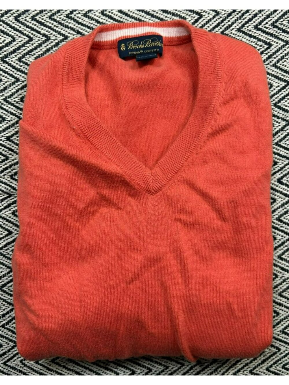 Brooks Brothers Mens Coral V-Neck Sweater Supima Cotton Size Large - Picture 1 of 8